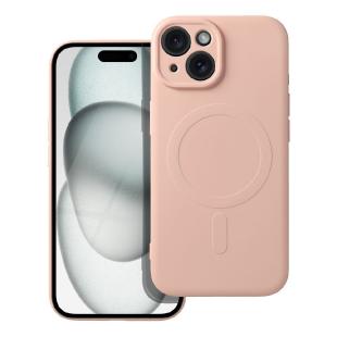 Coque Mag Cover en silicone compatible avec MagSafe pour iPhone 15 rose