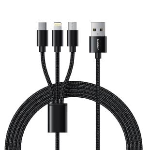 VEGER câble 3in1 USB à Type C + Apple Lightning 8-pin + Micro 2A V303 1,2m noir