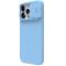 Étui en silicone soyeux Nillkin CamShield pour iPhone 15 Pro Max avec protecteur d'appareil photo - Bleu