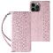 Étui à sangle aimantée pour iPhone 12 Pro Max pochette portefeuille + mini lanière pendentif Rose