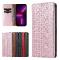 Magnet Strap Coque pour iPhone 14 Coque Flip Wallet Mini Lanyard Stand Rose
