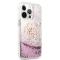 Guess Coque pour iphone 13 Pro - Big 4G Logo - Pink Liquid Glitter - Transparent