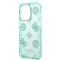 Guess Coque arrière rigide pour iPhone 14 Pro - Peony Glitter - Turquoise