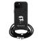 Karl Lagerfeld Coque arrière TPU pour iPhone 15 Plus - Saffiano - Ikonik Metal Pin - Crossbody - Noir