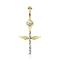 Piercing nombril croix pendante avec ailes et cristaux en acier chirurgical 316L Couleur : Or/Clair