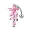 Piercing nombril inversée avec pendentif fleuri en cristal coloré en acier chirurgical 316L Couleur : Rose