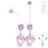 Piercing nombril jeweled set double broche ronde cz avec coeur pieds bébé grossesse dangle bioflex - rose