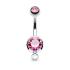 Piercing nombril  double gem base pendentif rose en acier chirurgical 316L