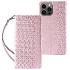 Magnet Strap Coque pour iPhone 14 Coque Flip Wallet Mini Lanyard Stand Rose