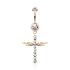 Piercing nombril croix pendante avec ailes et cristaux en acier chirurgical 316L